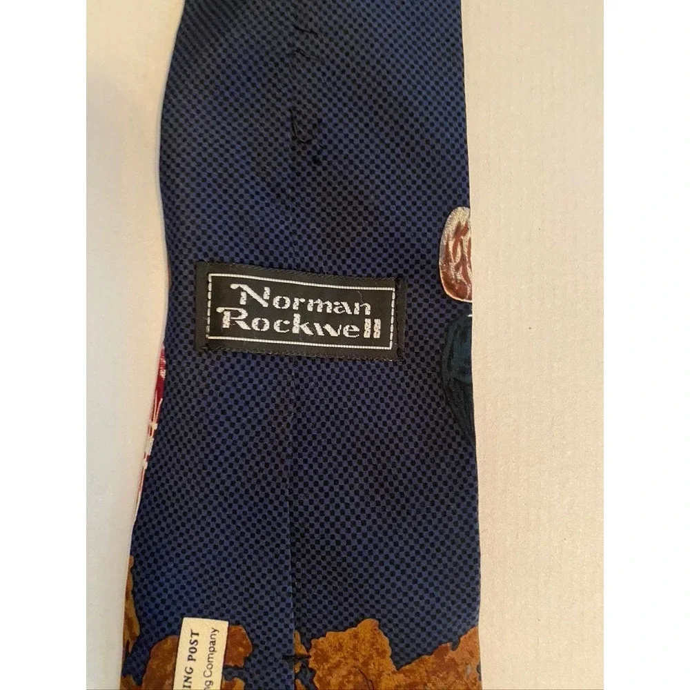 Norman Rockwell Mens Silk Tie Saturday Evening Post Vintage Football Brown Blue